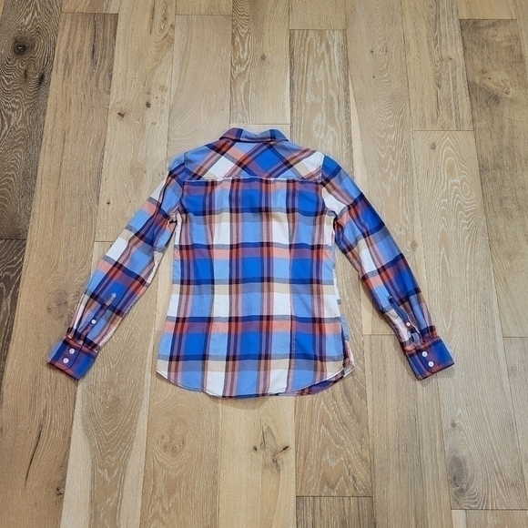 J. Crew Factory Perfect fit blue/orange/tan/white button down shirt size XS - Picture 3 of 7